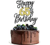 1 x Happy 65th Birthday Cake Topper Glitter Black Gold Cheers on 65 Years Cake Decoration Number 65 Fabulous Cake Decoration for Happy 65th Birthday Anniversary Party Decorations