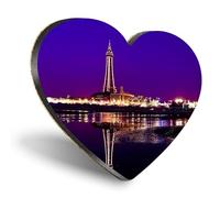 1 x Heart Coaster - Blackpool Tower Night Sky England UK Cork Backed MDF Glossy Tea Coffee Accessory #50297