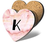1 x Heart Coaster - Letter K Marble Stone Texture Lettering Name Initial Cork Backed MDF Glossy Tea Coffee Accessory #274822
