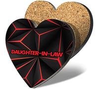 1 x Heart Coaster - Name Daughter-in-law Gamer Black Red Video Game Letter Lettering Initial Cork Backed MDF Glossy Tea Coffee Accessory #274759