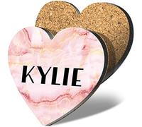 1 x Heart Coaster - Name Kylie Marble Stone Texture Letter Lettering Initial Cork Backed MDF Glossy Tea Coffee Accessory #277113