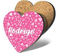 1 x Heart Coaster - Name Rodrigo Pink Hearts Love Letter Lettering Initial Cork Backed MDF Glossy Tea Coffee Accessory #267988