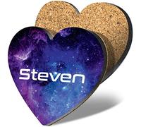 1 x Heart Coaster - Name Steven Space Universe Galaxy Stars Letter Lettering Initial Cork Backed MDF Glossy Tea Coffee Accessory #262481