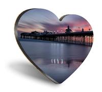 1 x Heart Coaster - North Pier Blackpool England UK Sunset Cork Backed MDF Glossy Tea Coffee Accessory #51576
