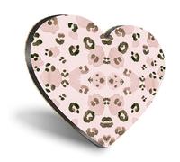 1 x Heart Coaster - Pink Leopard Pattern Big Cat Print Cork Backed MDF Glossy Tea Coffee Accessory #51703