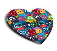 1 x Heart MDF Magnets - Cute Owls in Coffee Mugs Owl 2833
