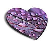1 x Heart MDF Magnets - Purple Leaf Water Droplets 13112