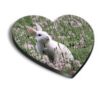 1 x Heart MDF Magnets - White Wild Rabbit Nature Meadow Flowers 46427