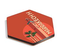 1 x Hexagon Coaster - Marrakech Old Tower Palm Cork Backed MDF Glossy Tea Coffee Accessory #59718