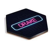 1 x Hexagon Coaster - Neon Sign Design Drake Name Cork Backed MDF Glossy Tea Coffee Accessory #351861
