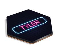 1 x Hexagon Coaster - Neon Sign Design Tyler Name Cork Backed MDF Glossy Tea Coffee Accessory #352552