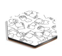 1 x Hexagon Coaster - Toilet Paper Rolls Pattern Joke Funny Cork Backed MDF Glossy Tea Coffee Accessory #53485