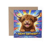 1 x Highland Cow Greeting Card - Farm Happy Birthday Animal Pet Pop Art Comic Cartoon Gift #84109