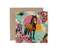 1 x Horse Greeting Card - Retro Equestrian Floral Horse Lover Birthday #73435