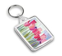 1 x IP02 Rectangle Passport Keyring Photo Pink Tulip Art Flowers Pretty |Keychain|Keyring|Charm| #53166