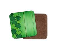 1 x Irish Green Coaster - Ireland Lucky Clover Wood Effect Paddy Dublin #14854