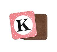 1 x Letter K Initial Coaster - Cute Pink Polka Dot Name Birthday #29649