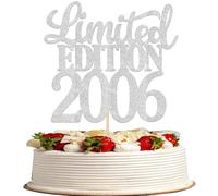 1 x Limited Edition 2006 Cake Topper Glitter 20th Birthday Cake Decoration Cheers on 20 Years 20 & Fabulous Cake Decoration for Men and Women Birthday Party Cake Decoration Silver