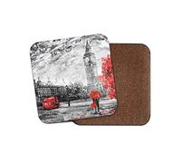 1 x London Winter Coaster - Red Bus Big Ben England Britain Rain #14500