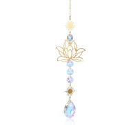 1 x Lotus Flower Crystal Suncatcher Wind Chime Hanging Rainbow Pendant for Home, Garden, Window, Relaxing Zen Decoration