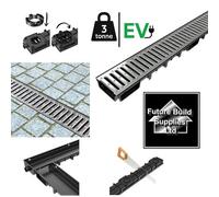 1 X Lowflow Shallow Drainage Channel Black + Galvanised Silver Grating 50mm Deep X 1M Length X 125mm Width For Driveways