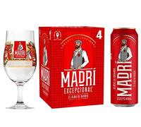1 x Madri Excepcional Lager branded Pint Glass with 4 x Madri Excepcional Lager 568ml Pint cans | ABV 4.6% |- Signature Drinks Gift Set.