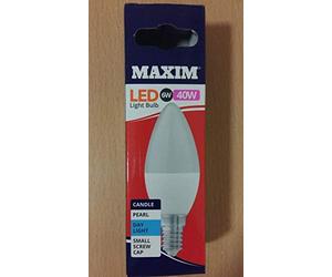 1 x Maxim LED Candle Small Edison Screw Cap (SES) Bulbs, E14, 6 W, Daylight White