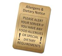 1 x ME21 Allergens Dietary Notice Aluminium Metal Sign 150x100mm Brushed GOLD Tin Food Allergies Special Requirements Nuts Glucose Restaurant Cafe Hotel Service Door Information Polite Small