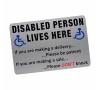 1 x ME30 Metal Disabled Person Lives Here Disability Disabilities UV Coated Aluminium Sign Wheelchair Door Delivery Package Parcel Awareness Notice 150mm x 100mm Aproximately A6 SMALL (Silver)