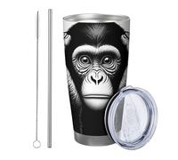 1 x monkey tumbler modern design funny neutral paint metal reusable spill free shatterproof straw picnic gym cold drinks