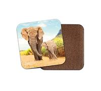 1 x Mother & Baby Elephant Coaster - Wild Africa Cute Love Animal #14585