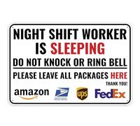 1 x Night Shift Worker Sleeping Sign 12" x 8" - Aluminum - Day Sleeper Sign for Door