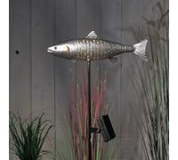 1 X Noma Solar Trout Fish Led Metal Stake Light Silver Pond Garden 9019017