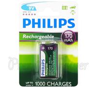 Philips Rechargeable 9V Battery 6HR61 8.4V Nimh Batteries 1BL 170MAH New