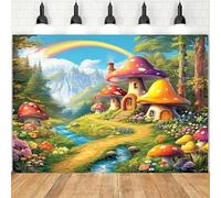 1 x Polyester Fiber Background with Magical Mushroom Town and Animal Motif - A Vivid Fairytale Scene for Holidays, Parties, and Home Use 440x300CM