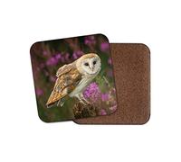 1 x Pretty Barn Owl Coaster - Bird Prey British Wildlife Flowers Animals #15813
