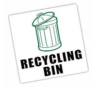 1 x R27 Recycling Bin with Trash Image-Self Adhesive Sticker-Recycle Sign-Green on White Waste 100mm Environment Label Decal