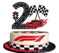 1 x Racing Car Cake Decoration Happy 2nd Birthday Cake Topper Glitter Traffic Light Checked Flag Cake Decoration for Race Theme Baby Shower Boys Girls Birthday Party Cake Decorations