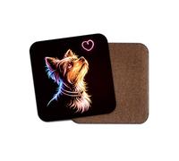 1 x Rainbow Yorkshire Terrier Dog Coaster - Line Art Love Heart Puppy Best Friend Birthday Gift #71827