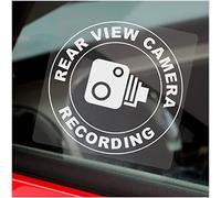 1 x Rear View Camera Recording Sticker Window CCTV Security Signs Round Warning Dash Cam Car Taxi Go Pro White on Clear 100x100mm C28 (Externally to Smooth Surfaces)
