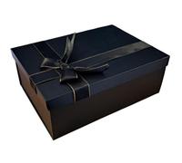 1 x Rigid Gift Box Black With Faux Silk Bow 225x160x85mm Two-piece Collapsible Box For Birthday Party Anniversary Wedding Christening Vintage Gifts Favours