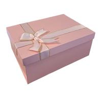 1 x Rigid Gift Box Pink With Faux Silk Bow 225x160x85mm Two-piece Collapsible Box For Birthday Party Anniversary Wedding Christening Vintage Gifts Favours