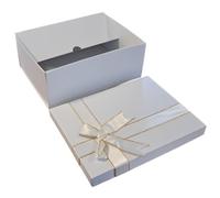 1 x Rigid Gift Box White With Faux Silk Bow 225x160x85mm Two-piece Collapsible Box For Birthday Party Anniversary Wedding Christening Vintage Gifts Favours