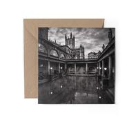 1 x Roman Baths Bath Abbey Greeting Card - GB Black & White Photography Office Birthday Gift #71757