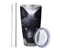 1 x Rose Tumbler with Lid with Fox Exotic Romantic Cute Flower Magic Animals Plant Black Red Insulated Metal Spill Free Cup for School