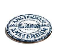 1 x Round Coaster - Amsterdam Netherlands Travel Stamp Cork Backed MDF Glossy Tea Coffee Accessory #5910