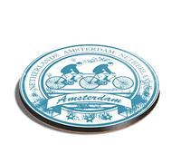 1 x Round Coaster - Amsterdam Netherlands Travel Stamp Cork Backed MDF Glossy Tea Coffee Accessory #5953