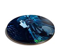 1 x Round Coaster - Anime Girl Headphones Technology Cork Backed MDF Glossy Tea Coffee Accessory #50098