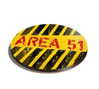 1 x Round Coaster - Area 51 Warning Sign Aliens Cork Backed MDF Glossy Tea Coffee Accessory #50112