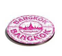 1 x Round Coaster - Bangkok Thailand Thai Travel Stamp Cork Backed MDF Glossy Tea Coffee Accessory #5916
